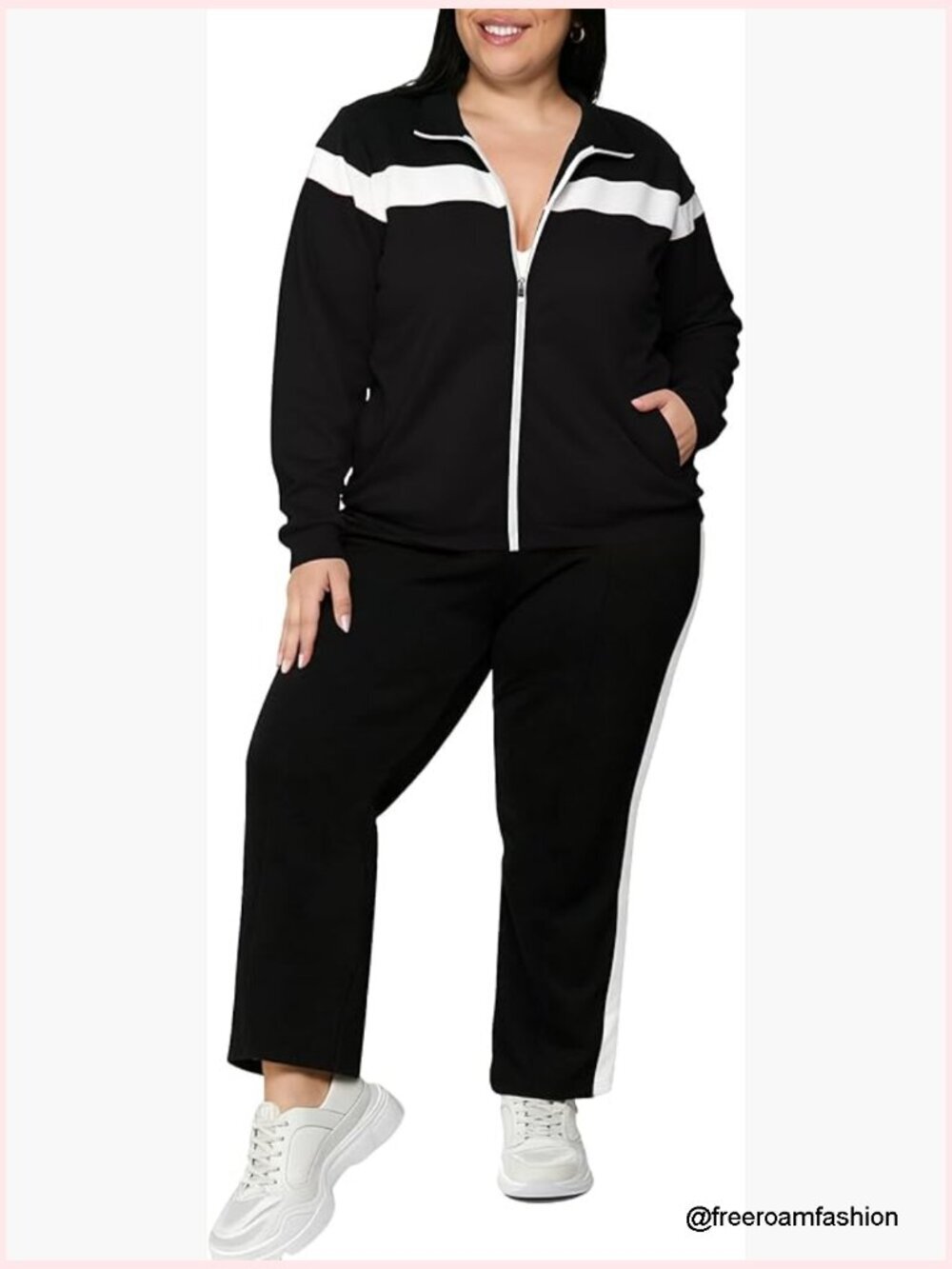 Plus Size 2 Piece Sweatsuit Zip Up Jacket & Joggers Tracksuit Set
